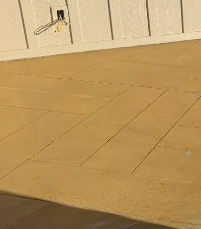 Wood deck with diagonal planks and fresh protective coating applied