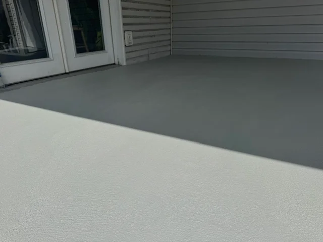 Two-tone gray polyurethane deck coating with clean color transition lines