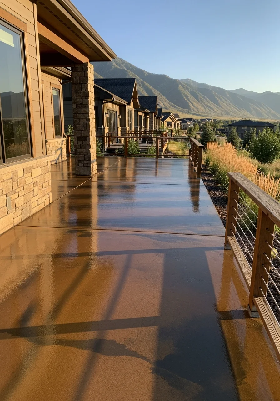 Utah Deck Coatings team applying epoxy coating to Highland patio