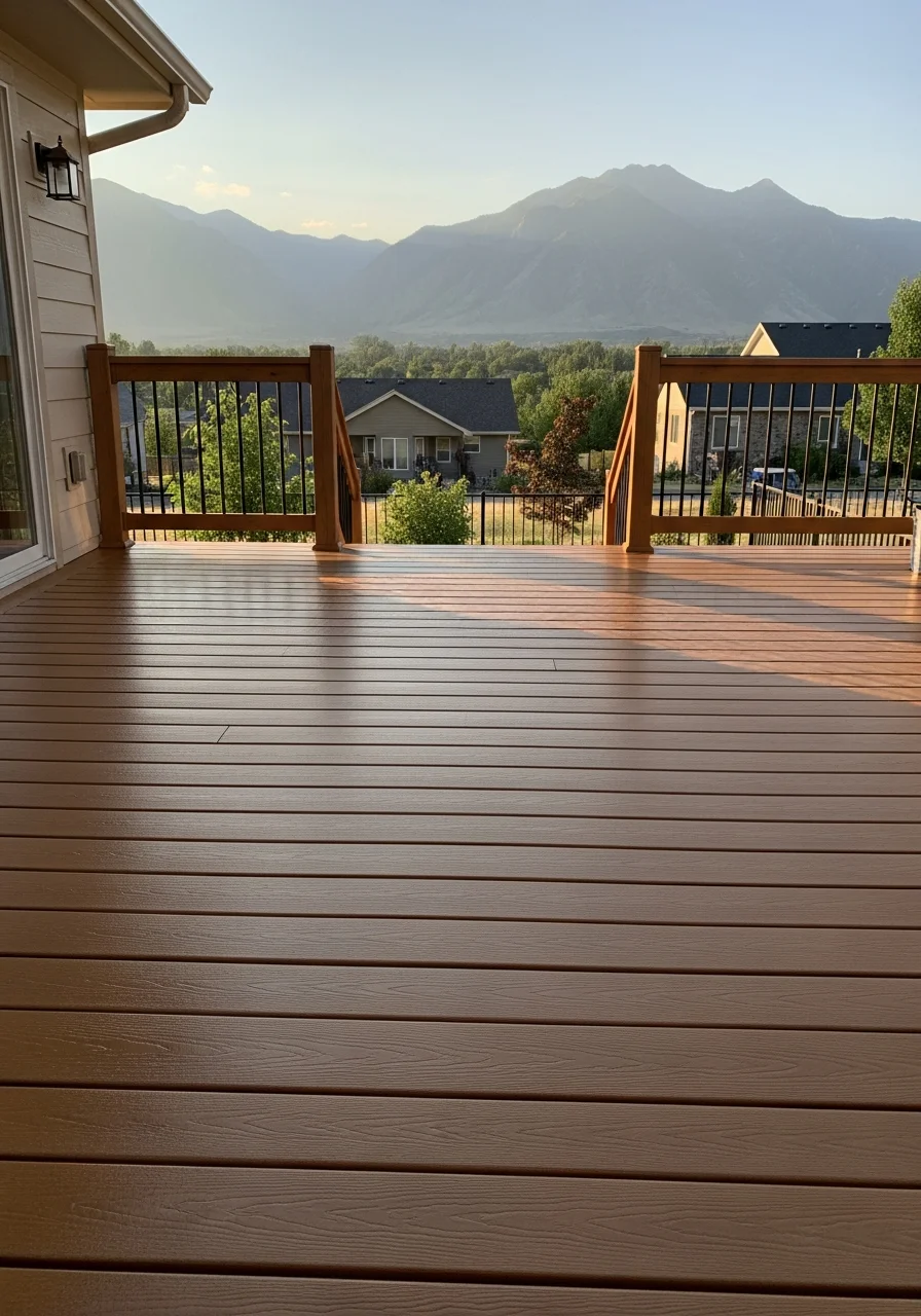 Kaysville patio and deck coating installation with mountain views in background