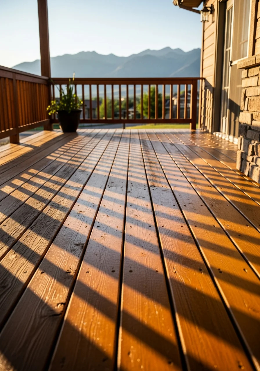 Professional deck coating application on residential patio in Mapleton Utah