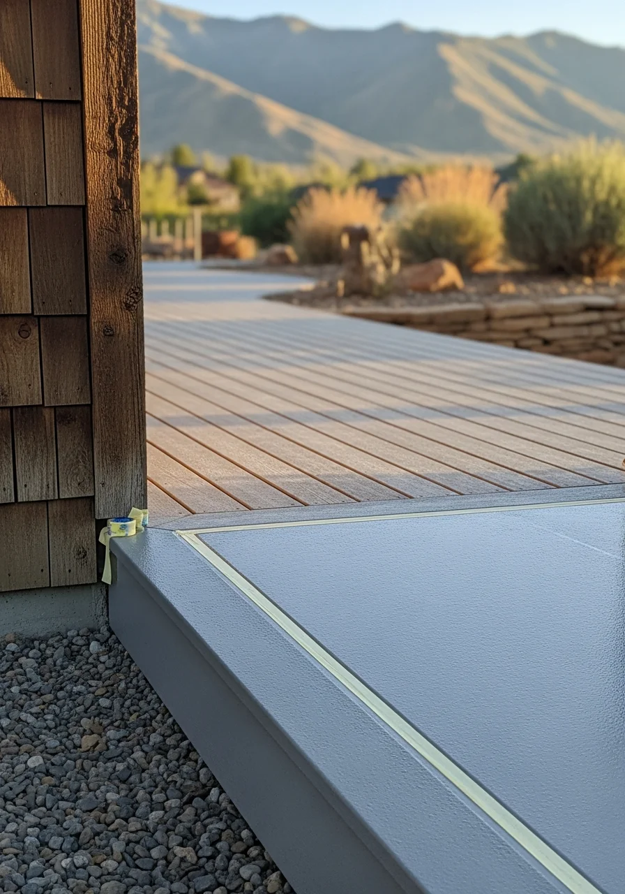 Residential deck with professional waterproof coating in Morgan, Utah mountain community